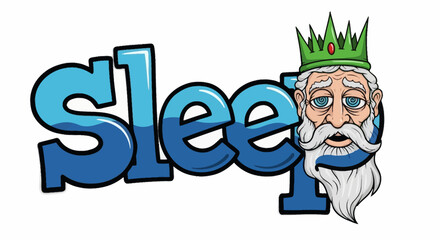 Sleepy King Cartoon Word Art with Crowned Character