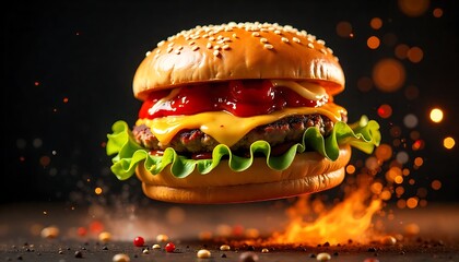 Indulge in this appetizing cheeseburger with fresh lettuce and a juicy patty, perfect for food blogs, restaurant promotions, or culinary projects