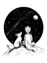 The Little Prince, Prince, Le Petit Prince, Saint-Exupéry, fox, rose, planet, fairy tale, fable, children, friendship, love, desert, illustration, scarf, cartoon, animal, vector, cute, fantasy, happy,