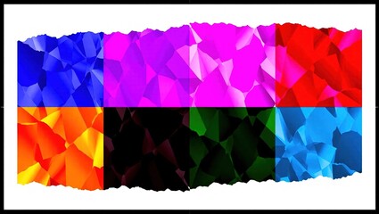 Geometric color blocks with fractured texture and white border o
