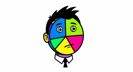 Colorful Pie Chart Head Businessman Cartoon Illustration