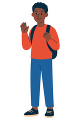 Black Teen Boy Waving in Red Shirt — Friendly Student, Diversity in Education