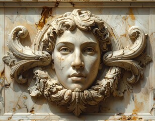 Ornate Marble Relief Portrait Sculpture