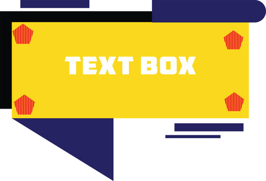 Modern yellow text box with geometric blue accents and red fasteners for graphic design and presentation elements