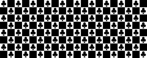 black white chessboard clovers or clubs seamless pattern