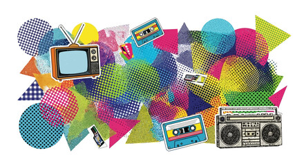 Retro 80s and 90s Pop Art Elements Collage