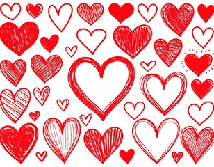 Collection of red hand-drawn hearts