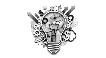 Creative Lightbulb Concept with Gears, Arrows, and Symbols