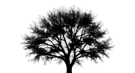 Black and White Halftone Tree Silhouette Against White Background
