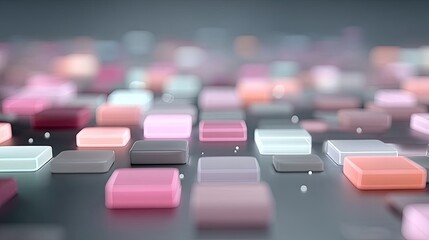 Obraz premium Abstract Array of Pink Gray Rectangular Blocks on Dark Surface Background with Soft Focus High Angle Shot