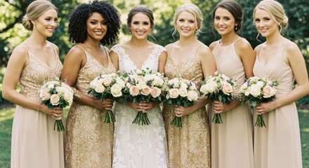 Bridal party celebration outdoor garden group portrait natural setting wedding inspiration
