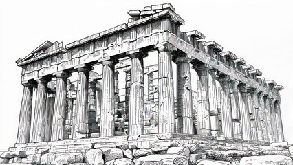 Obraz premium Detailed Line Art Depiction of the Parthenon in Athens, Greece.