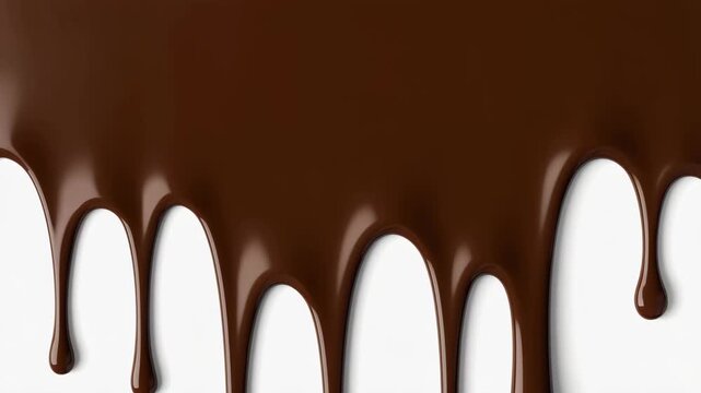 Melted Chocolate Dripping Down on White Screen Background in Slow Motion, Generative AI