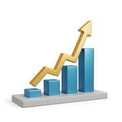 3D business growth bar chart with golden arrow financial success concept