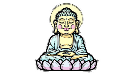 Cartoon Buddha Statue Sitting on a Lotus Flower