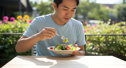 man eating salad