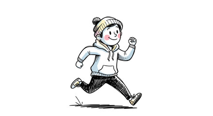 Cartoon Character Running in Winter Clothing