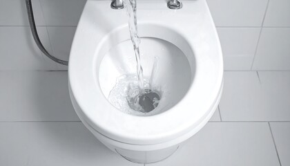 Fototapeta premium White toilet flushing with water