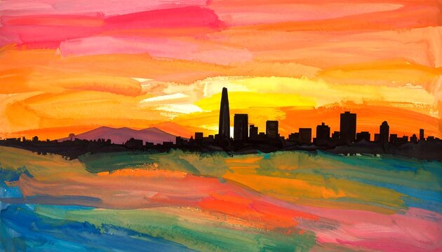 Vibrant sunset over a city skyline