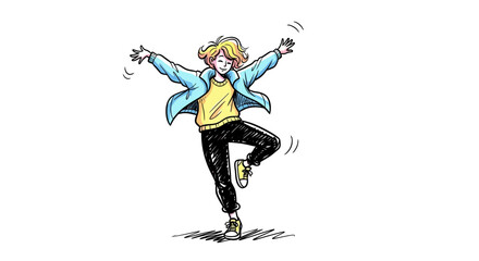Joyful Young Person Dancing, Blonde Hair, Casual Outfit