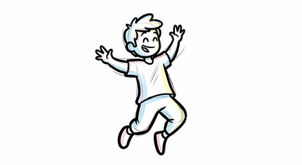 Joyful Cartoon Boy Jumping with Arms Raised