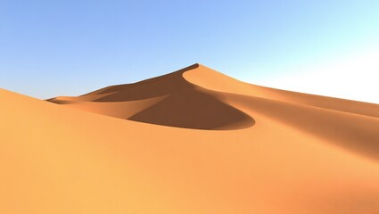 Serene desert landscape with rolling sand dunes under a clear sk