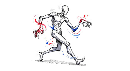 Dynamic Figure in Motion with Abstract Bloodstains