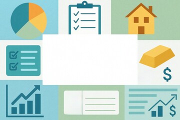 Financial icons representing investment, real estate, and economic growth concepts