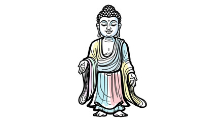 Colorful Cartoon Buddha in a Meditative Pose