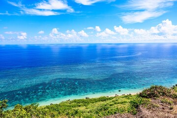 青空と海が広がる宮古島 比嘉ロードパークの昼の風景