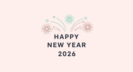 Minimalist Line Art Happy New Year 2026 Celebration Graphic Illustration