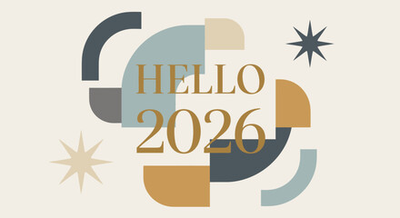 Minimalist Geometric Hello 2026 New Year Decoration Greeting Graphic Design