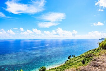 青空と海が広がる宮古島 比嘉ロードパークの昼の風景