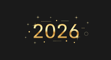 Elegant Golden 2026 Number Design on Black Background Decoration Element