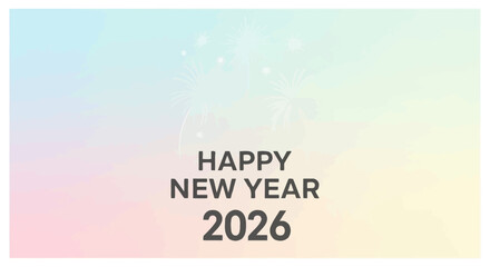 Minimalist Pastel Happy New Year 2026 Fireworks Celebration Illustration