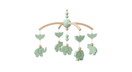 Baby mobile with light green elephants and hearts wooden mobile nursery decor.
