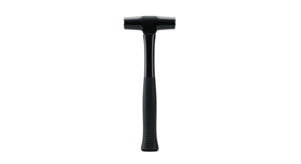 Black hammer tool isolated on white background for construction and repair work.