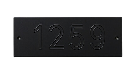 Black rectangular house number plate with embossed numbers 1259.
