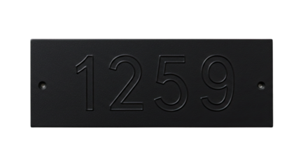 Black rectangular house number plate with embossed numbers 1259.