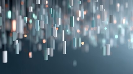 Abstract Digital Background with Teal and White Rectangles on Blue Background with Bokeh Lights