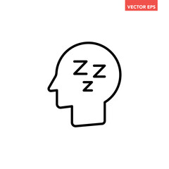 Single black deep sleep line icon, simple head with ZZZ symbols flat design vector pictogram, infographic interface elements for app logo web button ui isolated on white background