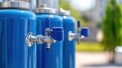 Industrial Blue Tanks with Valves for Compressed Gas Storage