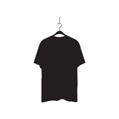 Black TShirt Silhouette on Hanger, Simple Apparel Icon Isolated