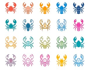 Fototapeta premium Colorful crab icons on white background
