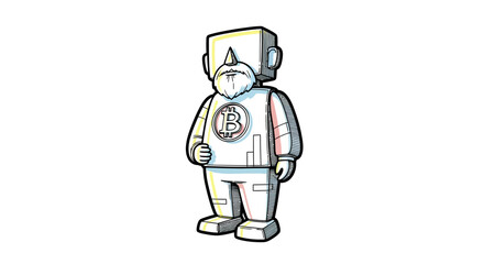 Bitcoin Robot Character with Beard and Graph Design