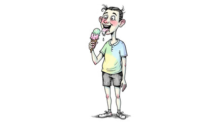 Cartoon Boy Enjoying a Melted Ice Cream Cone