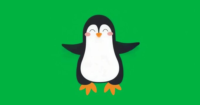 Initial glow brightening and wings lifting on cartoon penguin over transparent canvas, celebrating