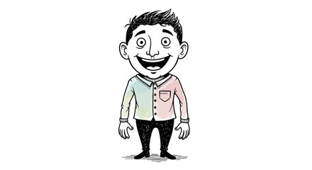 Smiling Cartoon Man with Colorful Shirt and Black Pants