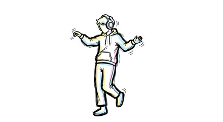 Sketch of a Person Dancing with Headphones and Hoodie