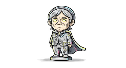 Cartoon Figure of a Senior Technologist in Futuristic Attire